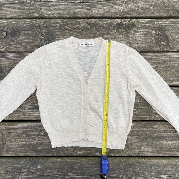 Pale Yellow Cropped Button Down Cotton Cardigan Top - Picture 4 of 7